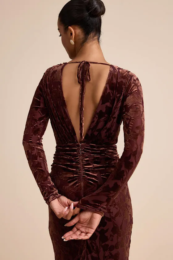 Patricia Brown Velvet Burnout Long Sleeve Maxi Dress sold by Lulus product image thumbnail 4