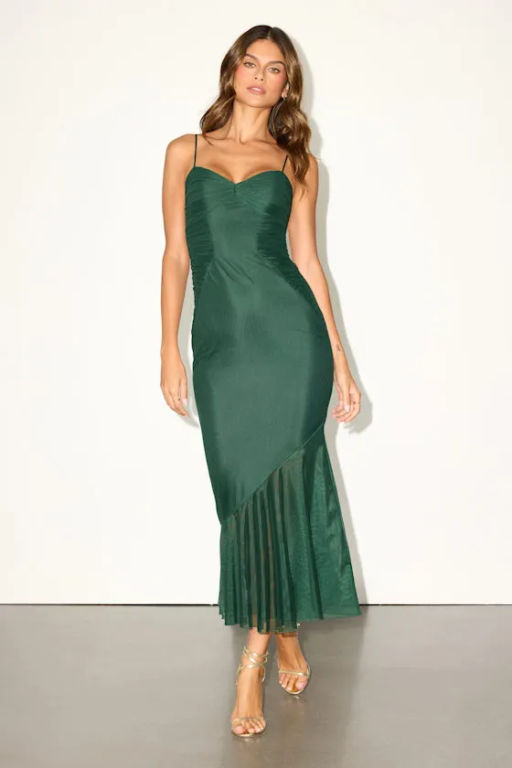 Giorgina Emerald Green Gathered Trumpet Midi Dress sold by Lulus