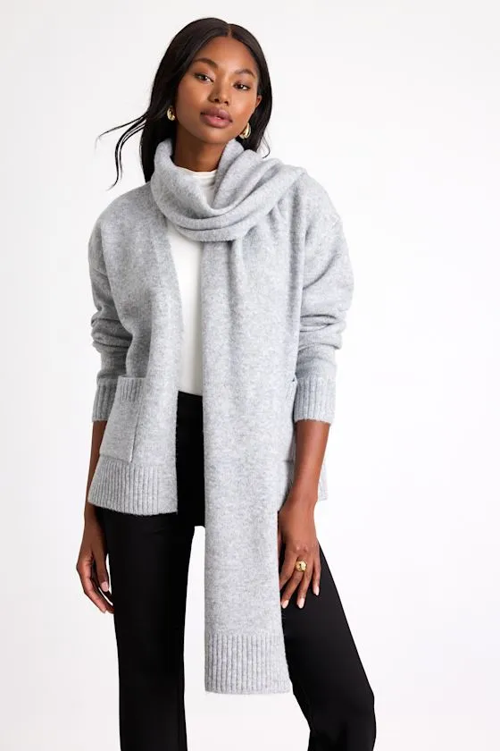 Rodina Heather Grey Open-Front Cardigan and Scarf Set sold by Lulus