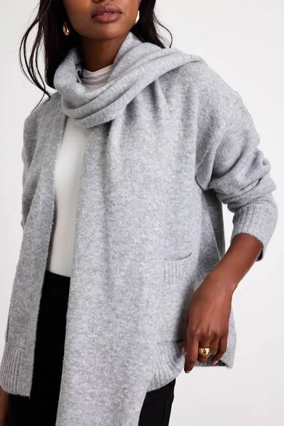 Rodina Heather Grey Open-Front Cardigan and Scarf Set sold by Lulus product image thumbnail 2