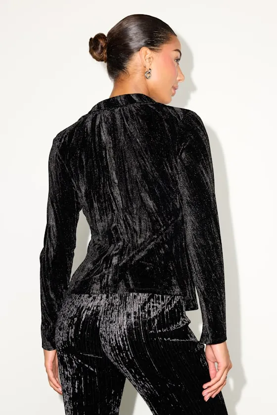 Saelora Black Crushed Velvet Clasp-Front Long Sleeve Top sold by Lulus product image thumbnail 3
