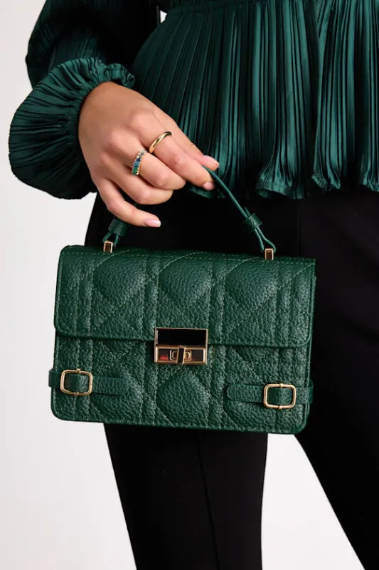 Jennings Dark Green Vegan Leather Quilted Handle Bag sold by Lulus