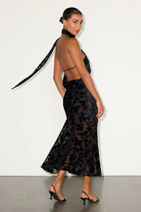 Alis Black Velvet Burnout One-Shoulder Sash Maxi Dress sold by Lulus product image thumbnail 3
