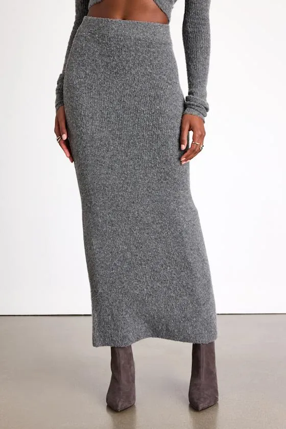 Alfina Grey Knit High-Rise Maxi Skirt sold by Lulus product image thumbnail 2