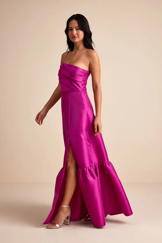 Letha Magenta Taffeta One-Shoulder Maxi Dress sold by Lulus product image thumbnail 4
