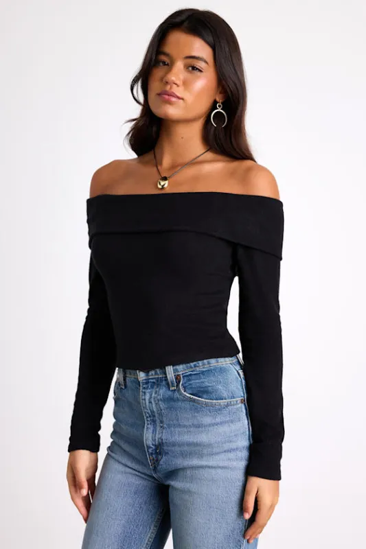 Sabriel Black Off-the-Shoulder Long Sleeve Top sold by Lulus