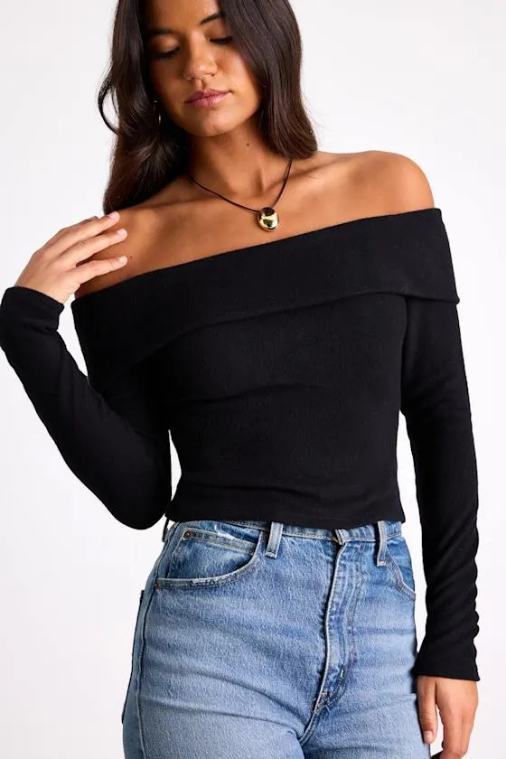 Sabriel Black Off-the-Shoulder Long Sleeve Top sold by Lulus product image thumbnail 4