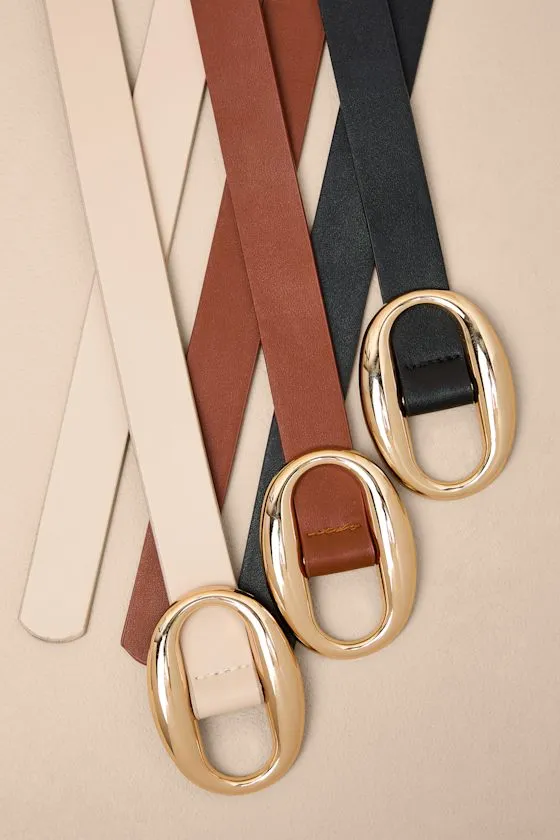 Quimby Black Beige and Brown Skinny Oval-Buckle Belt Set sold by Lulus product image thumbnail 4