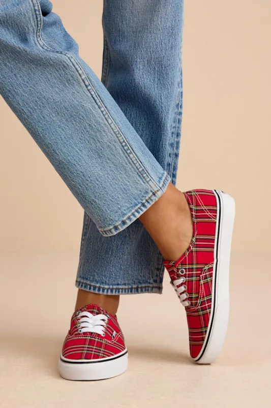Authentic Plaid Red Lace-Up Sneakers sold by Lulus