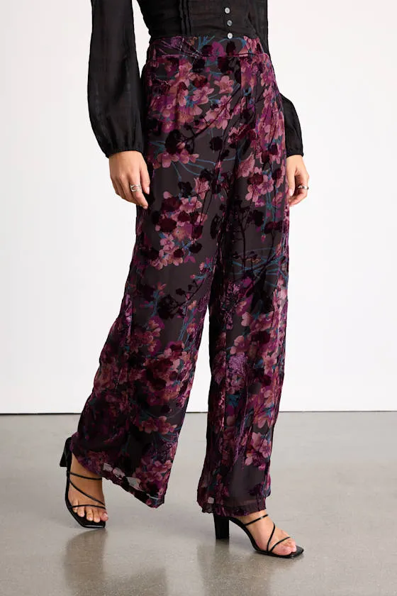 Astley Black Multi Floral Burnout Wide-Leg Pants sold by Lulus product image thumbnail 2