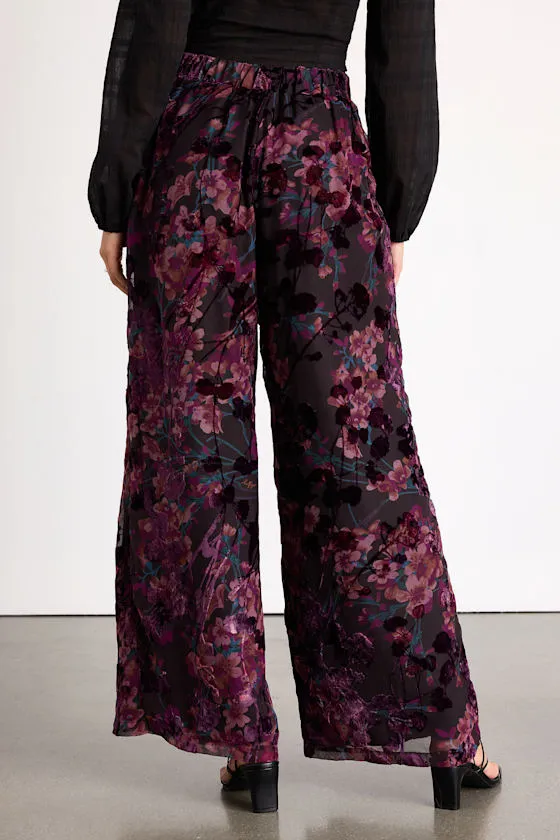Astley Black Multi Floral Burnout Wide-Leg Pants sold by Lulus product image thumbnail 3