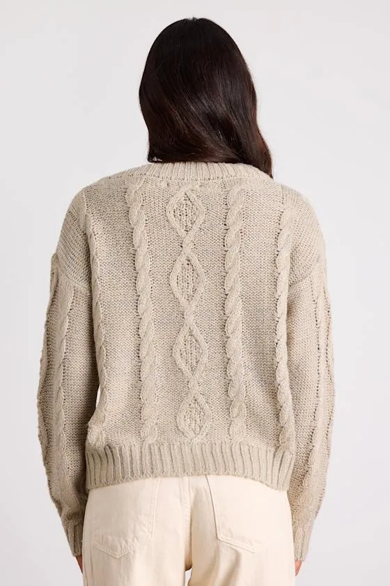Ewan Light Grey Sequin Cable Knit V-Neck Sweater sold by Lulus product image thumbnail 3