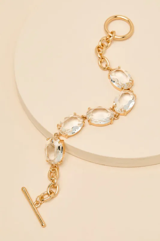 Lavetta Gold Oval Rhinestone Toggle Chain Bracelet sold by Lulus