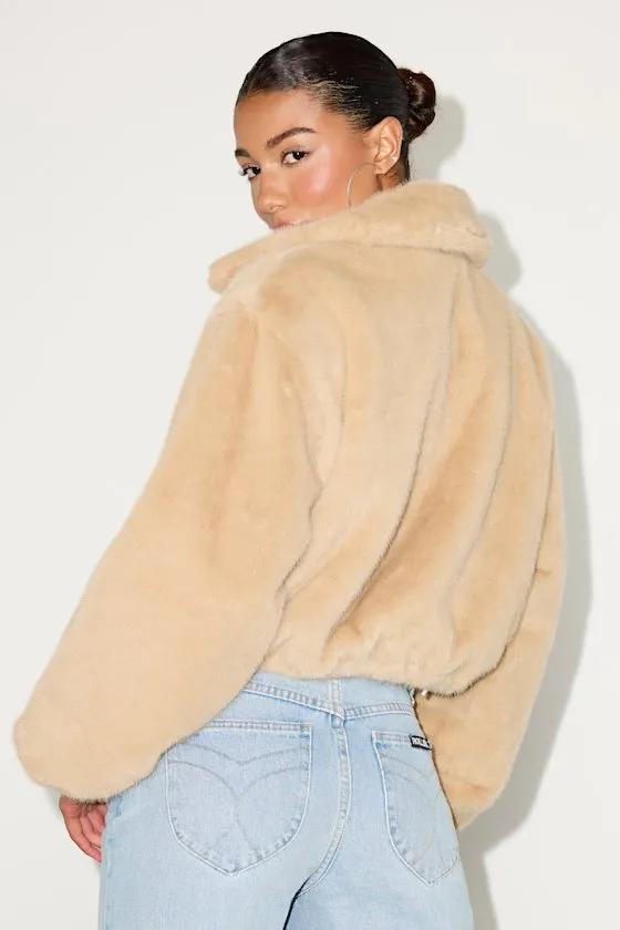 Eliah Beige Faux Fur Collared Zip-Front Jacket sold by Lulus product image thumbnail 4