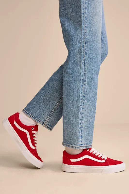 Old Skool Pop Lace Racing Red Suede Leather Sneakers sold by Lulus