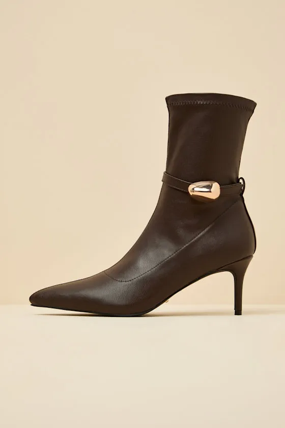 Joyce Chocolate Pointed-Toe Sock Boots sold by Lulus