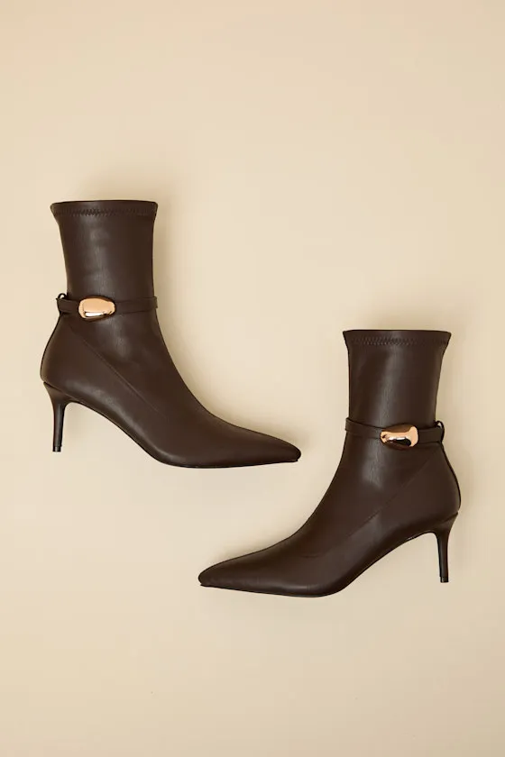 Joyce Chocolate Pointed-Toe Sock Boots sold by Lulus product image thumbnail 2