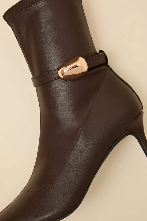 Joyce Chocolate Pointed-Toe Sock Boots sold by Lulus product image thumbnail 3