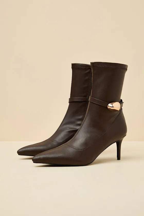 Joyce Chocolate Pointed-Toe Sock Boots sold by Lulus product image thumbnail 4