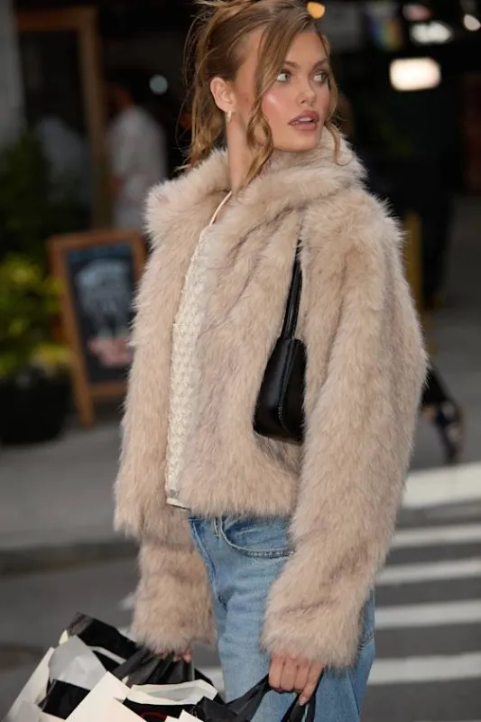 Jensen Light Beige Faux Fur Coat sold by Lulus