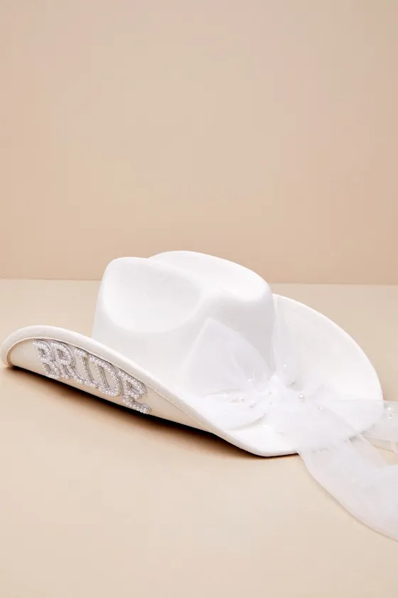 Romantic Rodeo Ivory Suede Pearl Tulle Bow Bride Western Hat sold by Lulus product image thumbnail 2