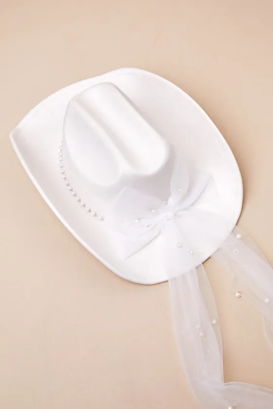 Romantic Rodeo Ivory Suede Pearl Tulle Bow Bride Western Hat sold by Lulus product image thumbnail 3