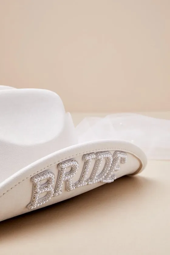 Romantic Rodeo Ivory Suede Pearl Tulle Bow Bride Western Hat sold by Lulus product image thumbnail 4