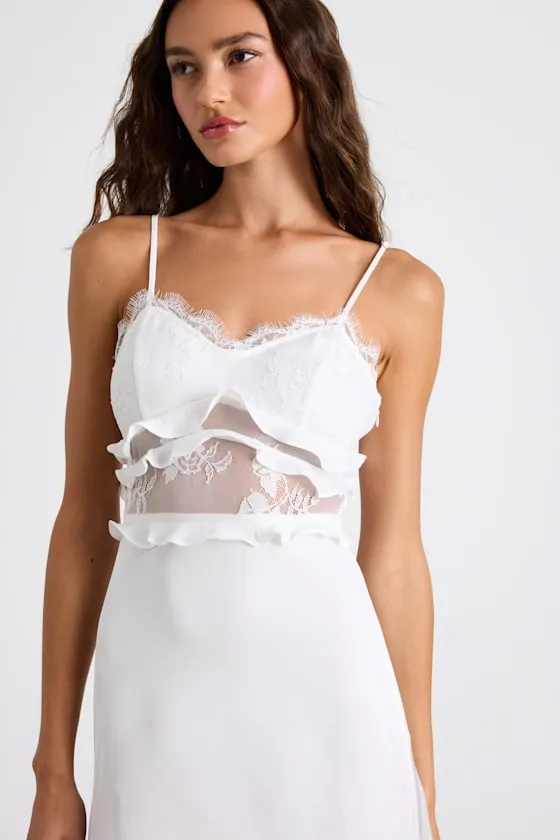 Lilena Ivory Satin Lace Ruffled Cutout Lingerie Slip sold by Lulus product image thumbnail 2