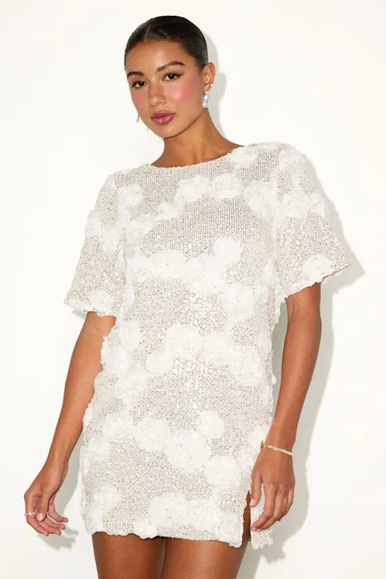 Kayleena Ivory Sequin Rosette Tie-Back Shift Dress sold by Lulus product image thumbnail 2
