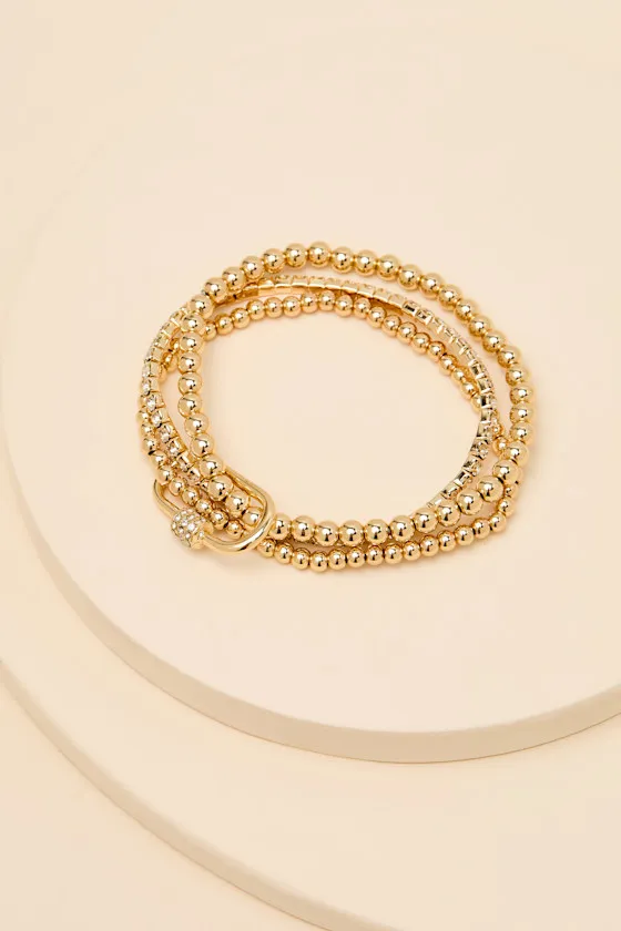 Fontaine Gold Beaded Rhinestone Three-Piece Bracelet Set sold by Lulus product image thumbnail 2