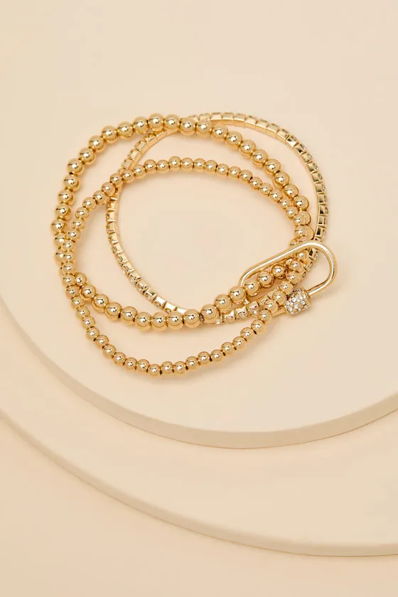 Fontaine Gold Beaded Rhinestone Three-Piece Bracelet Set sold by Lulus product image thumbnail 3