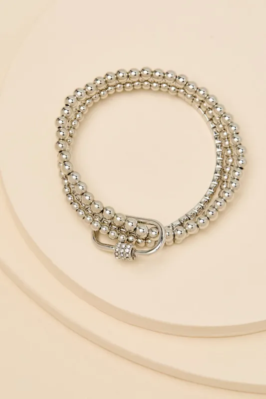 Fontaine Silver Beaded Rhinestone Three-Piece Bracelet Set sold by Lulus
