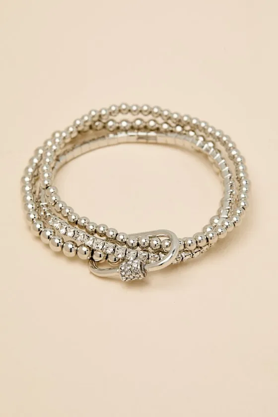 Fontaine Silver Beaded Rhinestone Three-Piece Bracelet Set sold by Lulus product image thumbnail 2