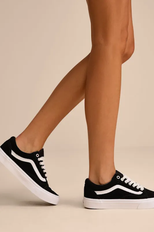 Old Skool Pop Lace Black Suede Leather Sneakers sold by Lulus