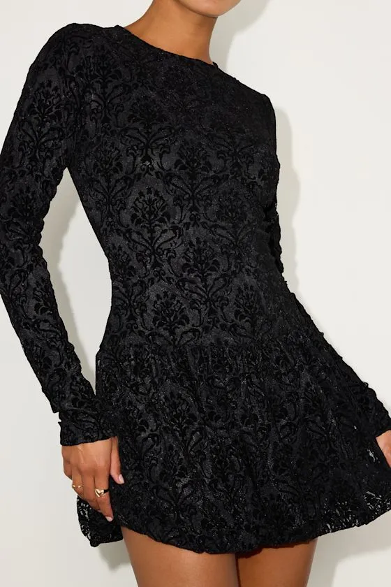 Veranda Black Lace Long Sleeve Drop Waist Mini Dress sold by Lulus product image thumbnail 2