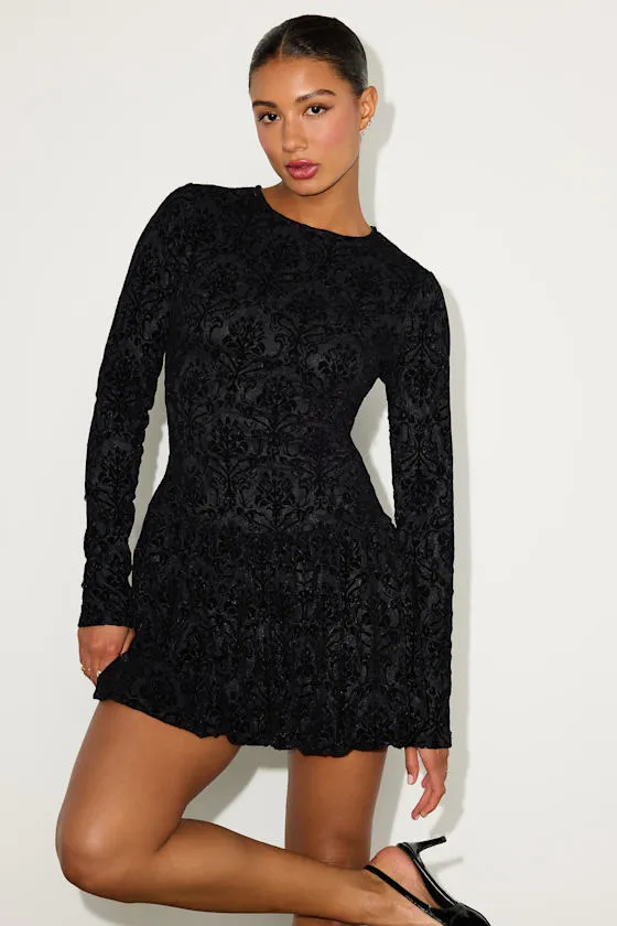 Veranda Black Lace Long Sleeve Drop Waist Mini Dress sold by Lulus product image thumbnail 4