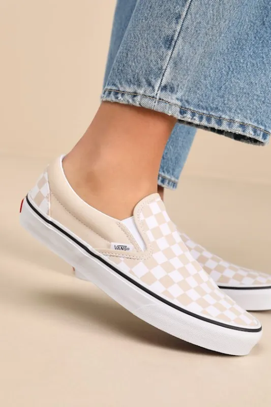 Classic Creme Brulee and White Checkerboard Slip-On Sneakers sold by Lulus