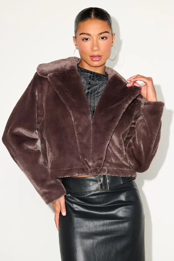 Cuddly Sensation Brown Faux Fur Cropped Jacket sold by Lulus product image thumbnail 2