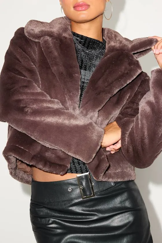 Cuddly Sensation Brown Faux Fur Cropped Jacket sold by Lulus product image thumbnail 3