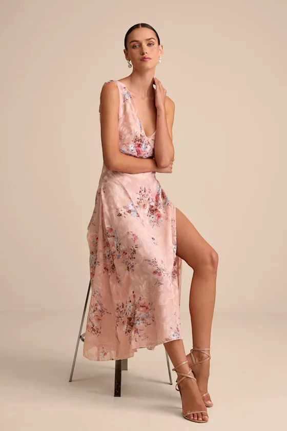Eirwen Blush Floral Burnout Asymmetrical Midi Dress sold by Lulus product image thumbnail 2