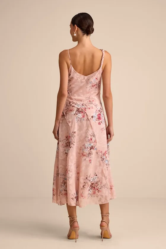 Eirwen Blush Floral Burnout Asymmetrical Midi Dress sold by Lulus product image thumbnail 3
