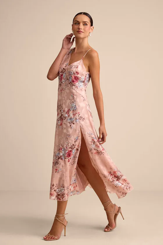 Eirwen Blush Floral Burnout Asymmetrical Midi Dress sold by Lulus product image thumbnail 4