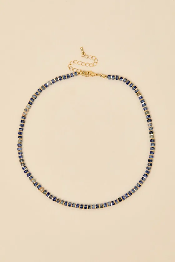 Casselia Blue and Gold Beaded Necklace sold by Lulus