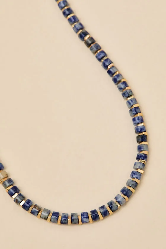 Casselia Blue and Gold Beaded Necklace sold by Lulus product image thumbnail 2