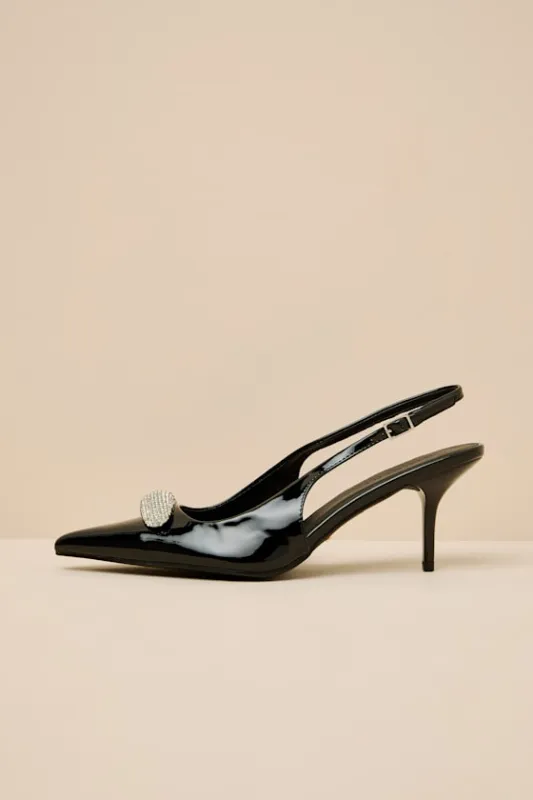 Lonan Black Patent Rhinestone Slingback Pumps sold by Lulus