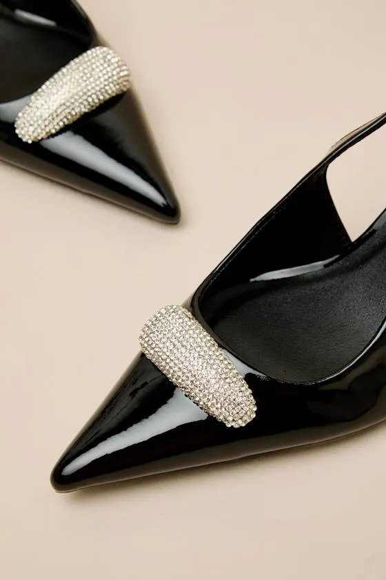 Lonan Black Patent Rhinestone Slingback Pumps sold by Lulus product image thumbnail 3