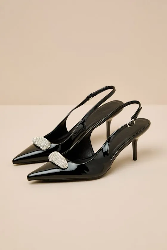 Lonan Black Patent Rhinestone Slingback Pumps sold by Lulus product image thumbnail 4