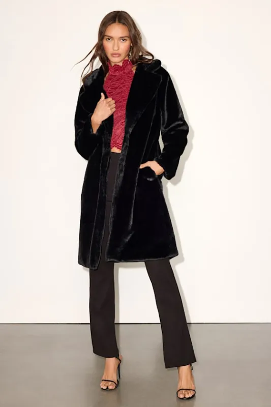 Tamron Black Faux Fur Longline Coat sold by Lulus