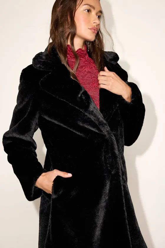 Tamron Black Faux Fur Longline Coat sold by Lulus product image thumbnail 2