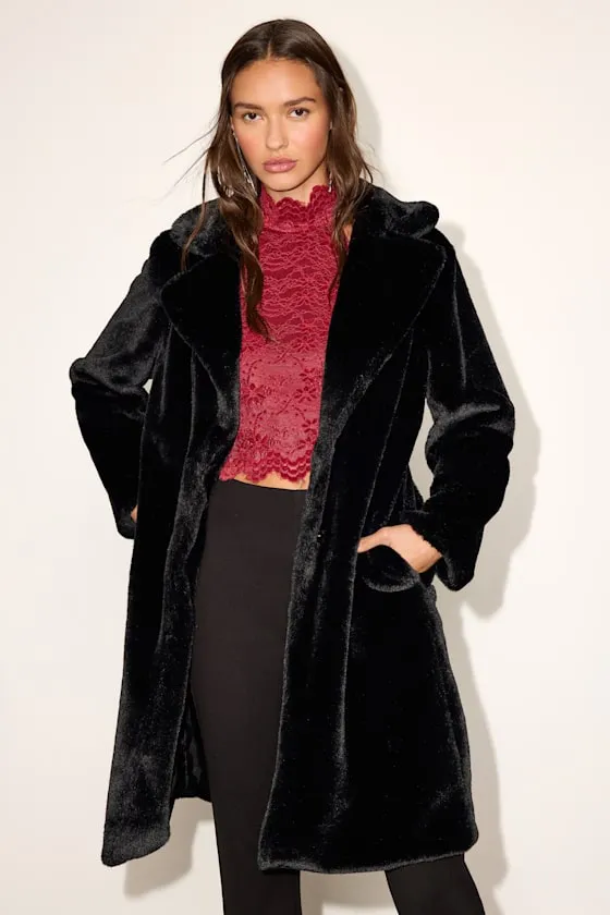 Tamron Black Faux Fur Longline Coat sold by Lulus product image thumbnail 3